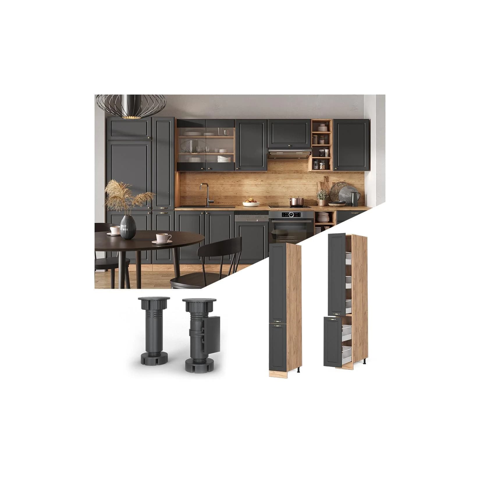 Vicco Apothekerhochschrank Fame-Line Eiche Anthrazit-Gold 30 cm