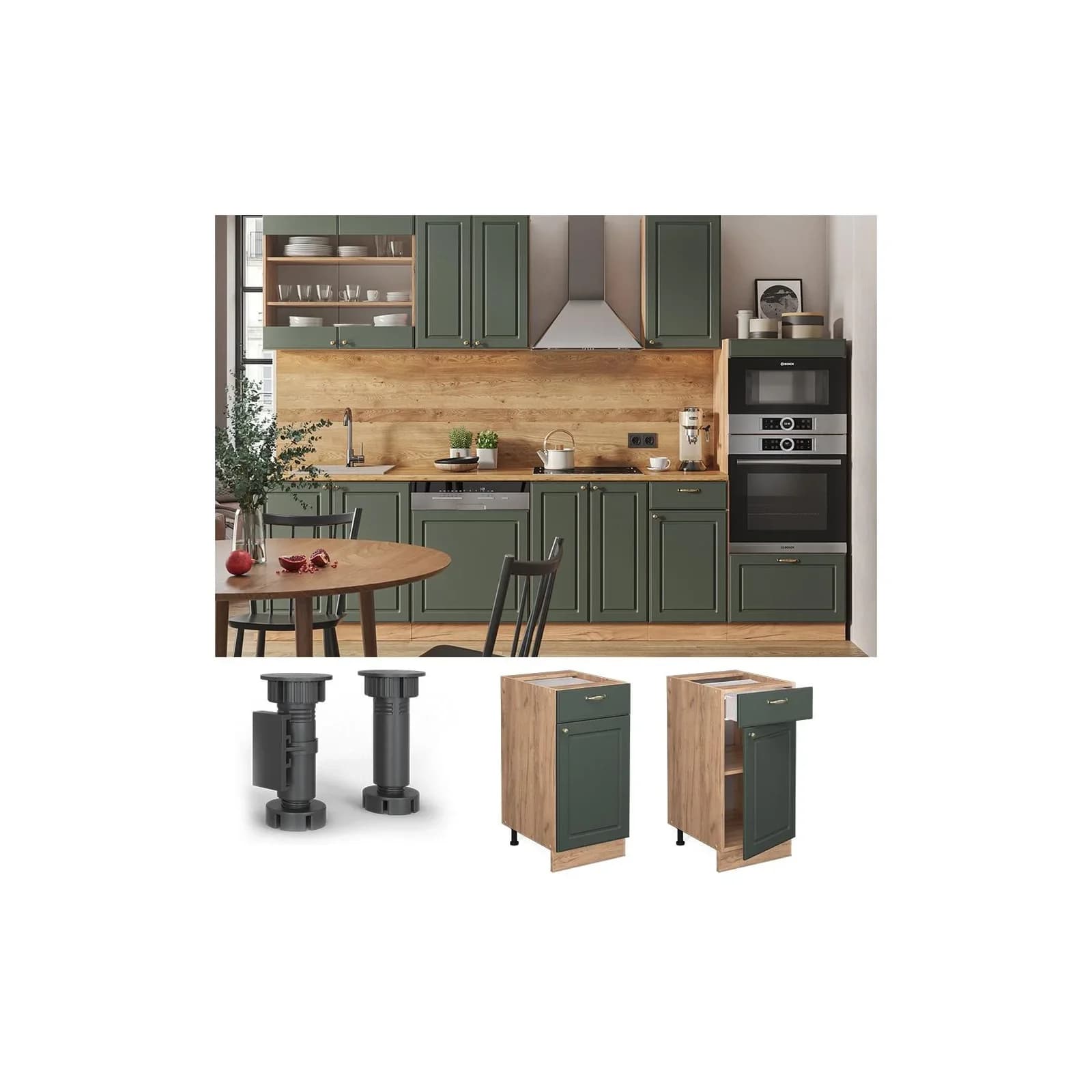 Vicco Unterschrank Fame-Line Grün-Gold Landhaus 40 cm mit Soft-Close