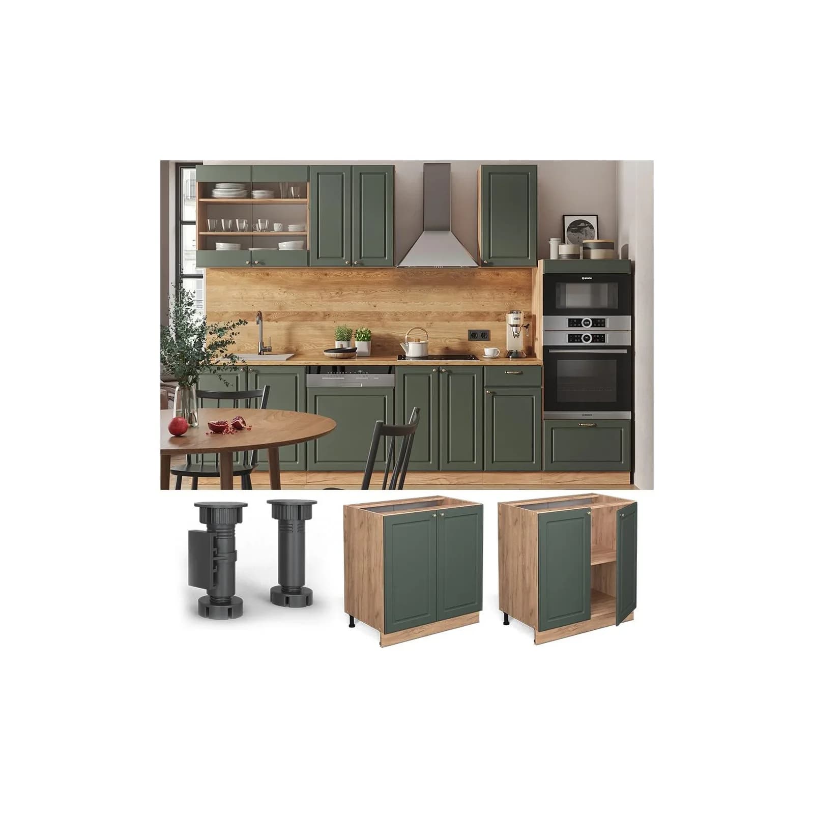 Vicco Unterschrank Fame-Line Grün-Gold Landhaus 80 cm mit Regal
