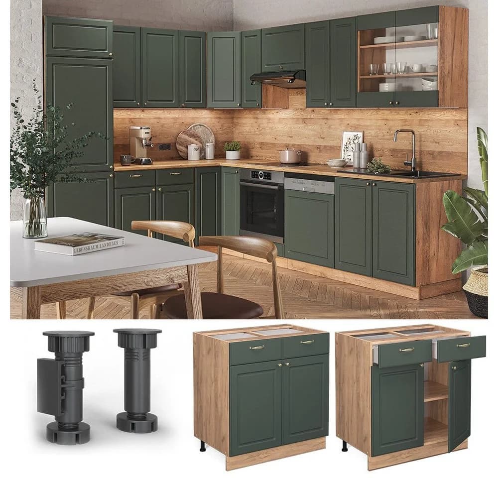 Vicco Schubunterschrank Fame-Line Eiche Grün-Gold Landhaus 80 cm - Bild 5