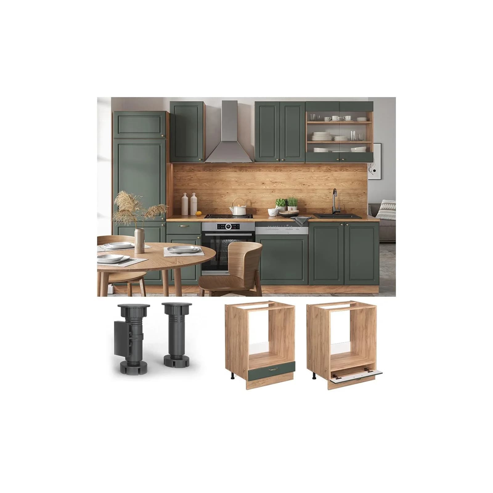 Vicco Herdumbauschrank Fame-Line Grün-Gold Landhaus 60 cm