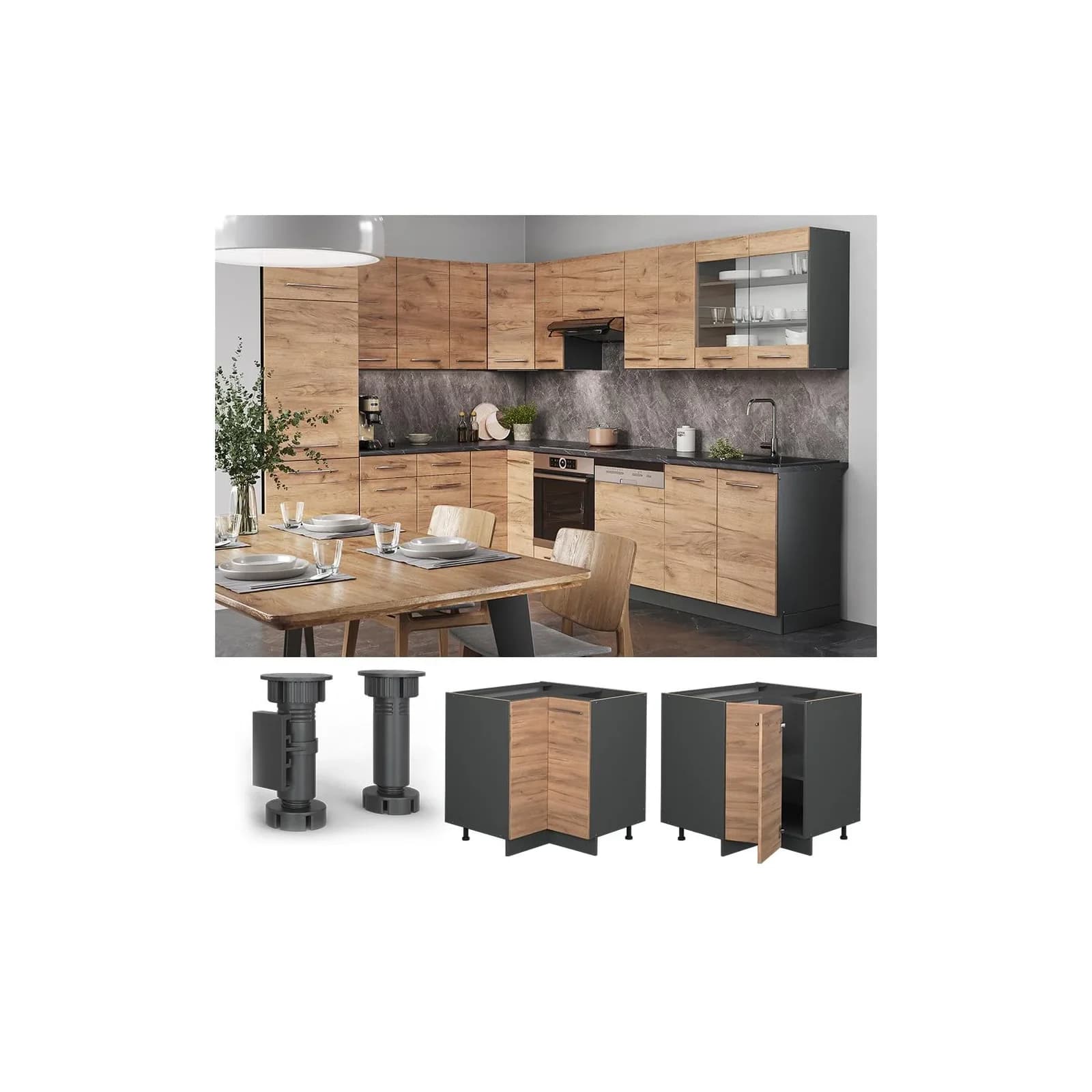 Vicco Eckunterschrank Fame-Line Anthrazit Eiche Modern