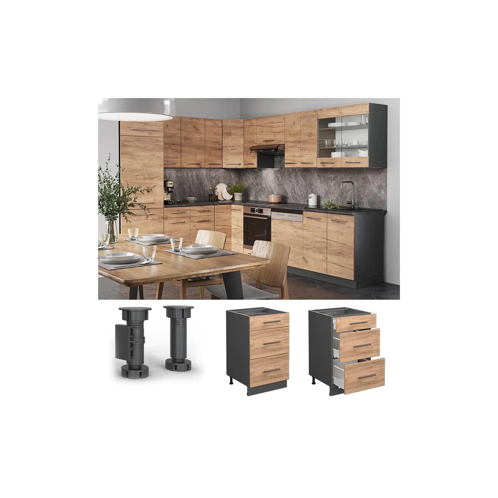 Vicco Fame-Line Küchenunterschrank Anthrazit Eiche 50 cm
