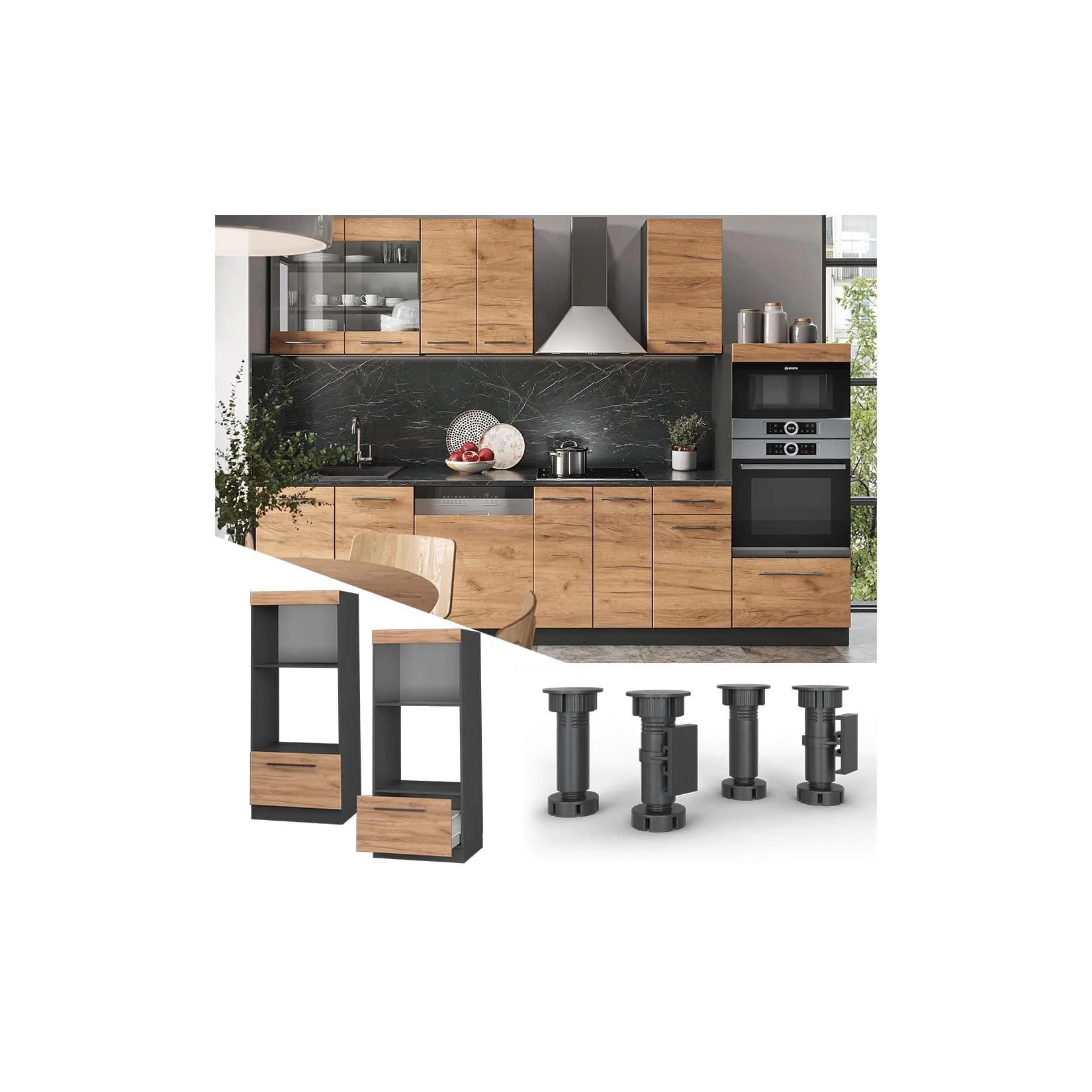 Vicco Mikrowellenumbauschrank Fame-Line Anthrazit Eiche Modern 60 cm