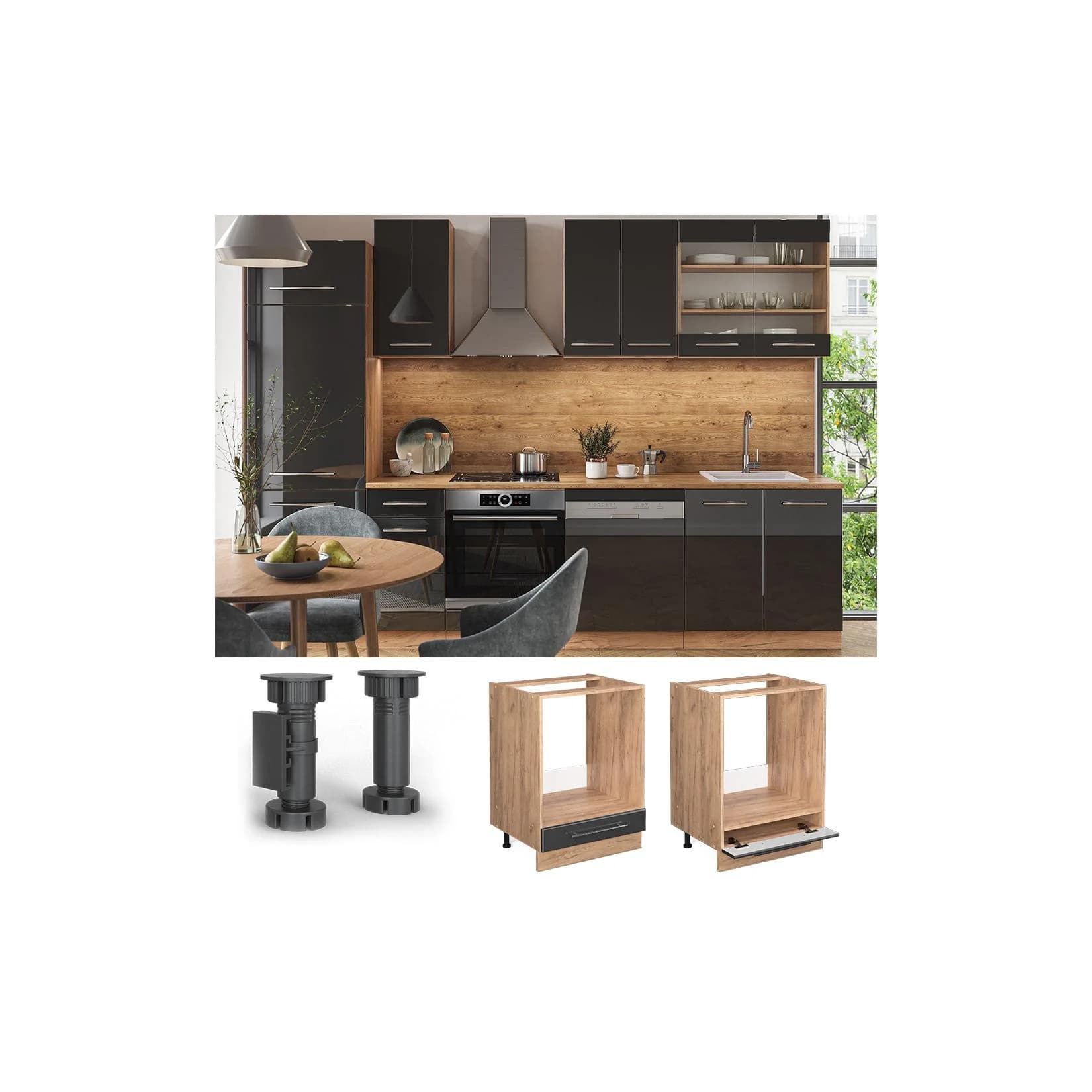 Vicco Herdumbauschrank Fame-Line Anthrazit Hochglanz 60 cm