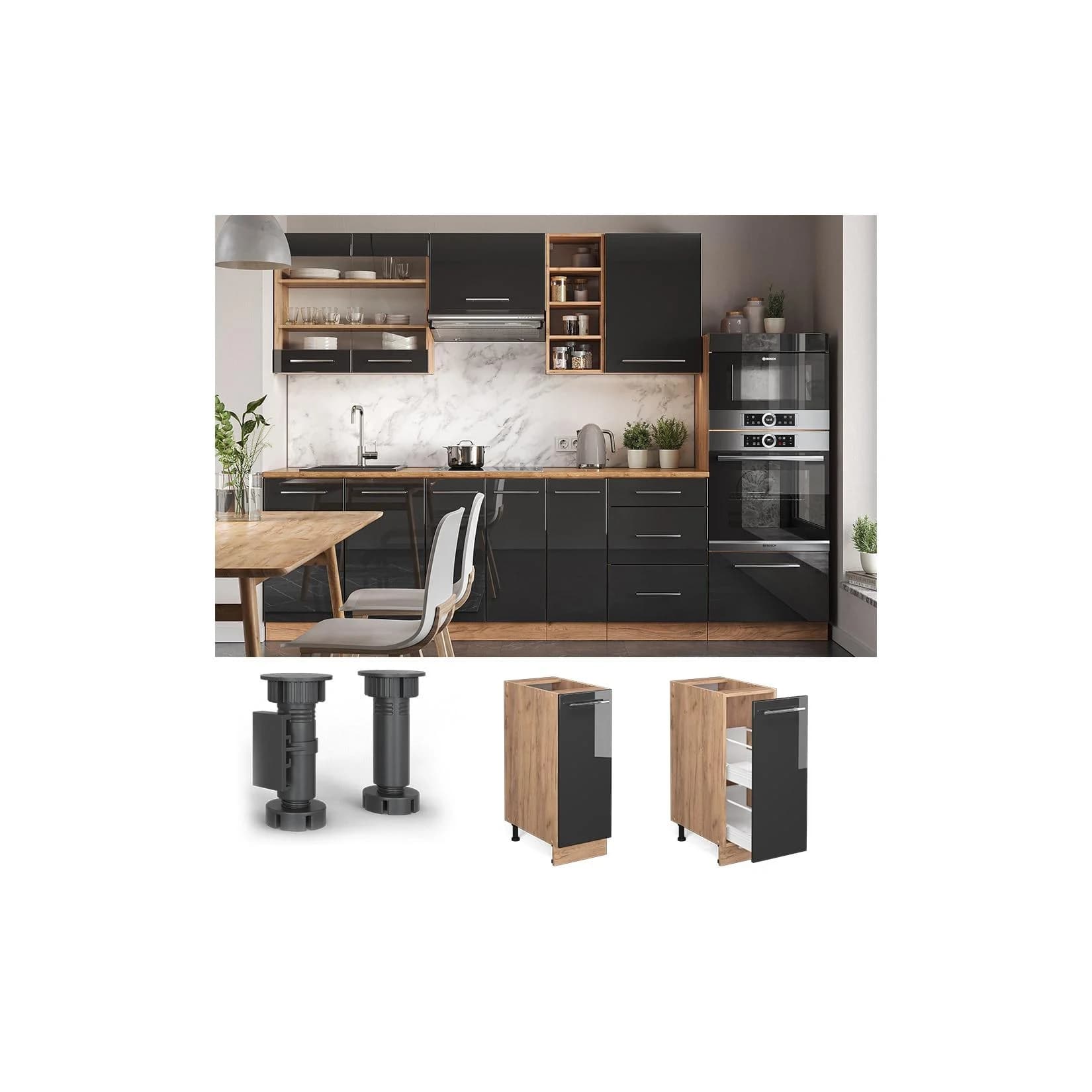 Vicco Apothekerunterschrank Fame-Line Eiche Anthrazit Hochglanz