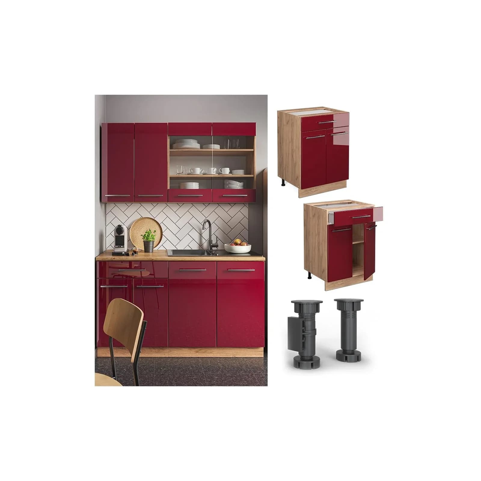 Vicco Schubunterschrank Fame-Line Eiche Rot Bordeaux Modern 60 cm