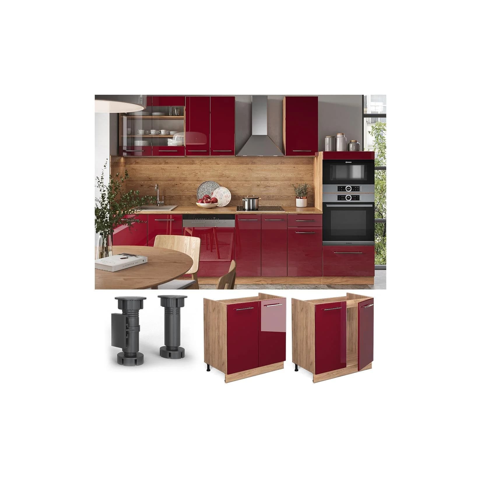 Vicco Spülenunterschrank Fame-Line 80 cm Hochglanz Bordeaux Modern