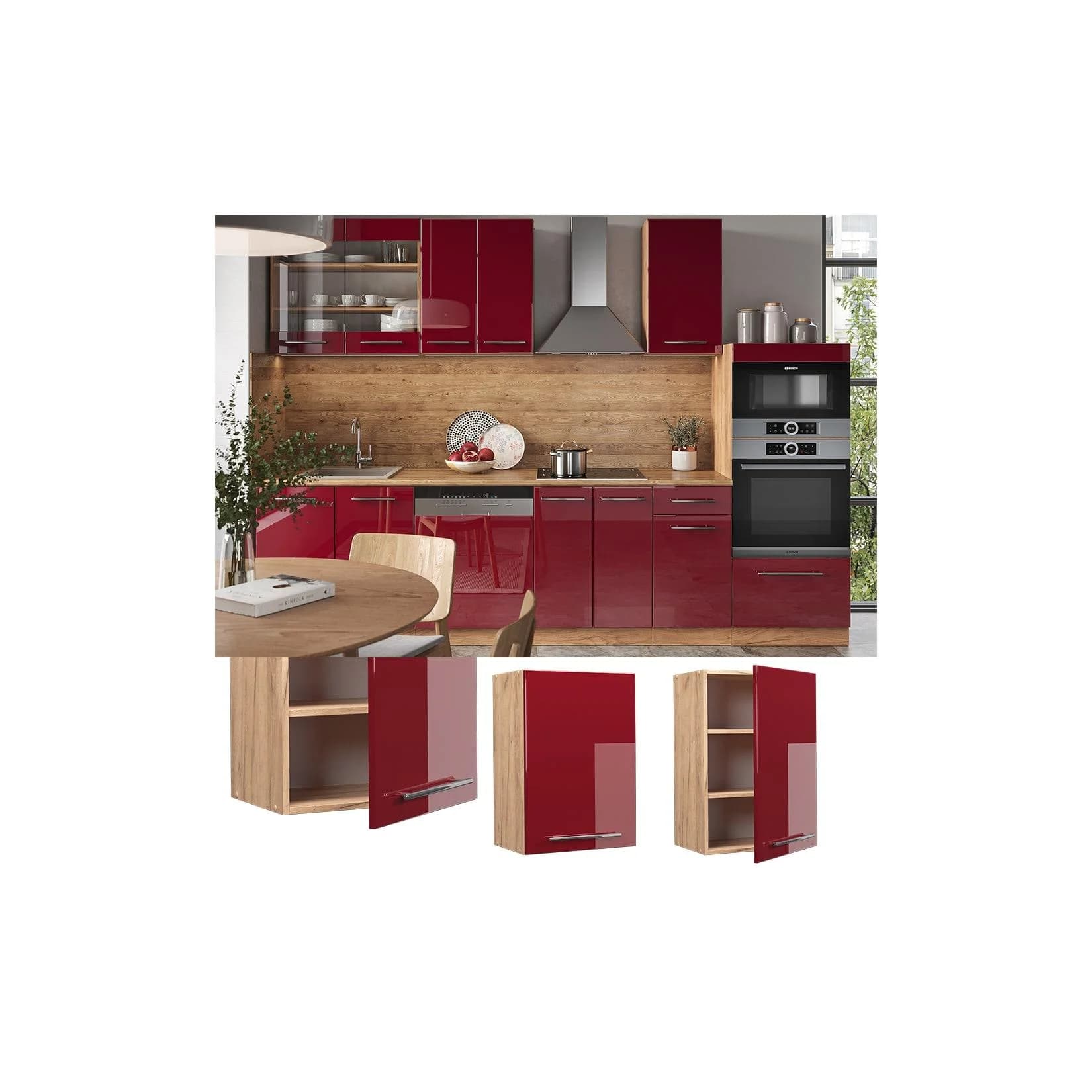 Vicco Hängeschrank Fame-Line Eiche Rot Bordeaux Hochglanz 50 cm