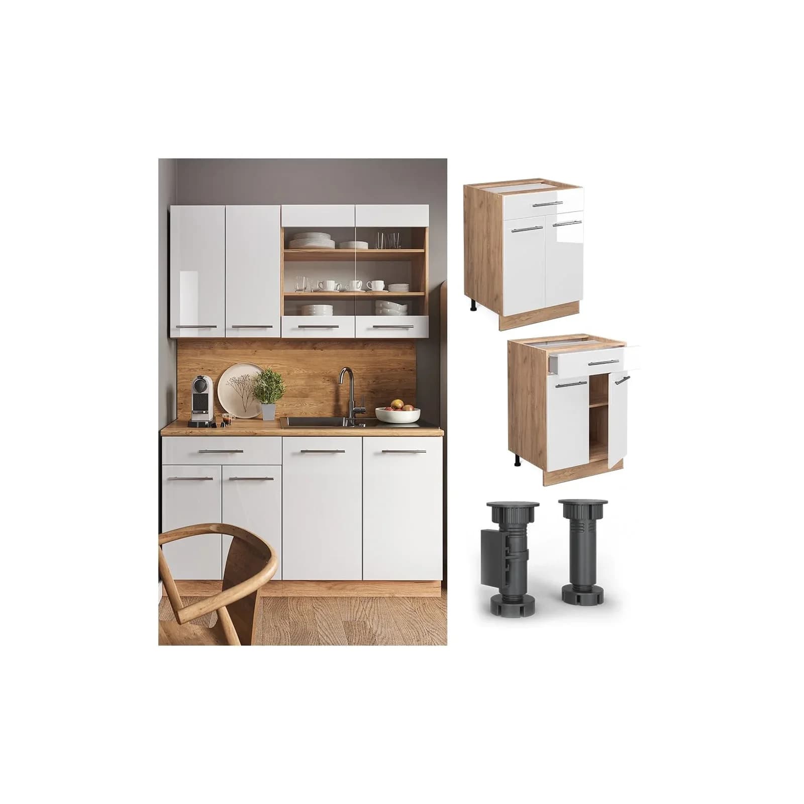 Vicco Schubunterschrank Eiche Weiß Modern mit Softclose