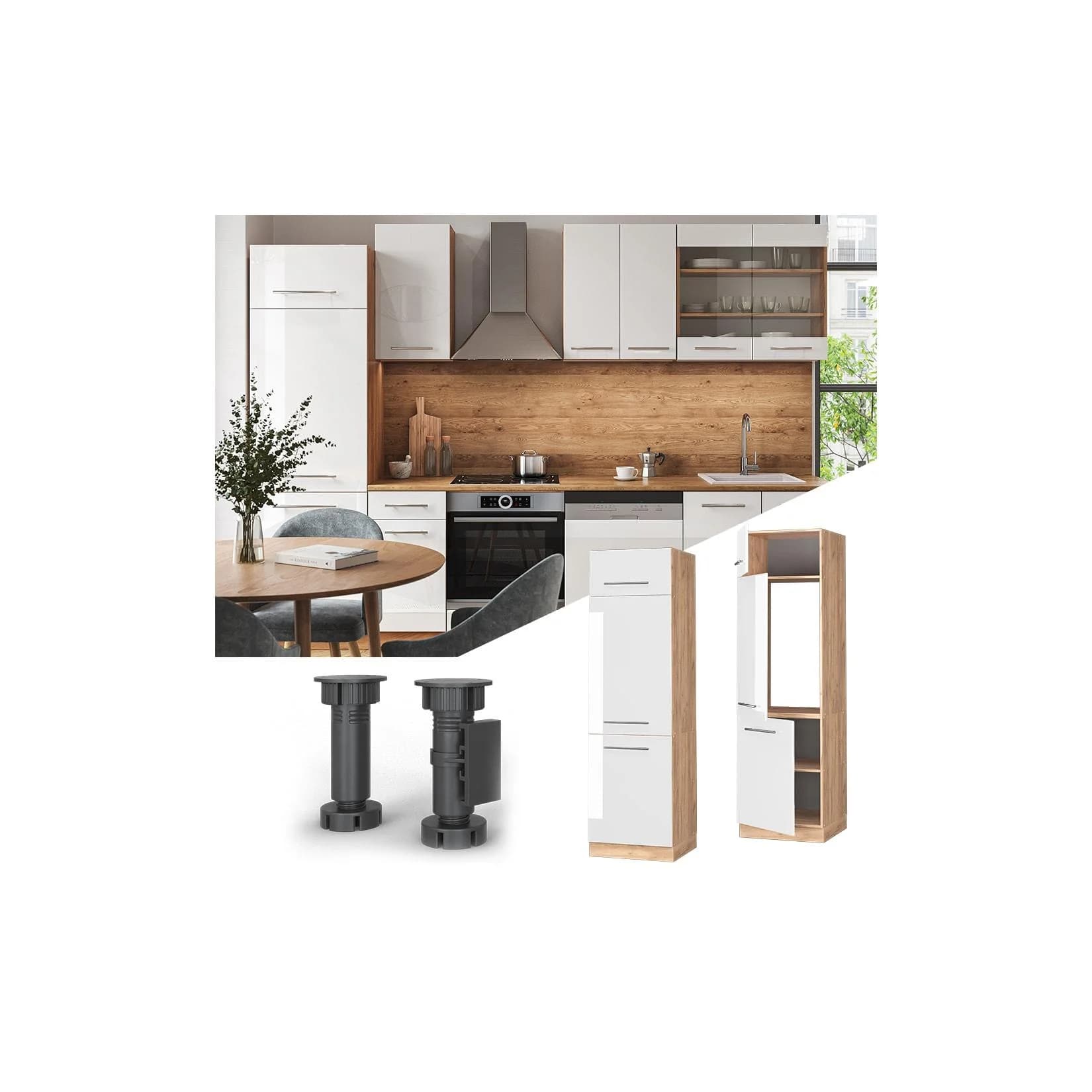 Vicco Kühlumbauschrank Fame-Line Weiß Modern Hochglanz
