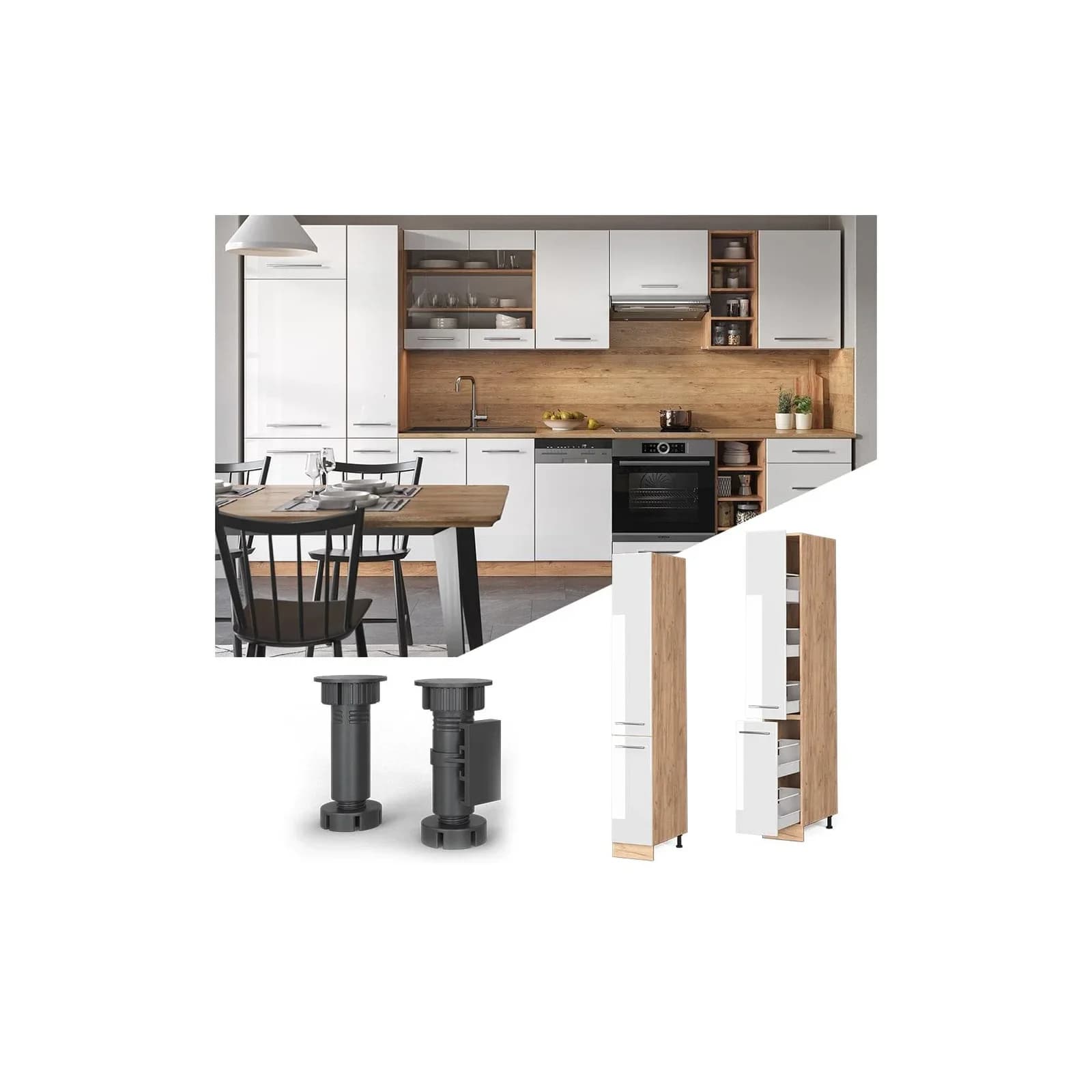 Vicco Apothekerhochschrank Küche Eiche Weiß Modern Hochglanz