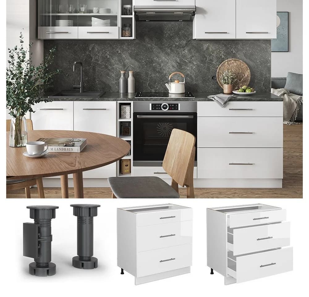 Vicco Schubladenunterschrank Fame-Line Weiß Hochglanz 80 cm - Bild 5