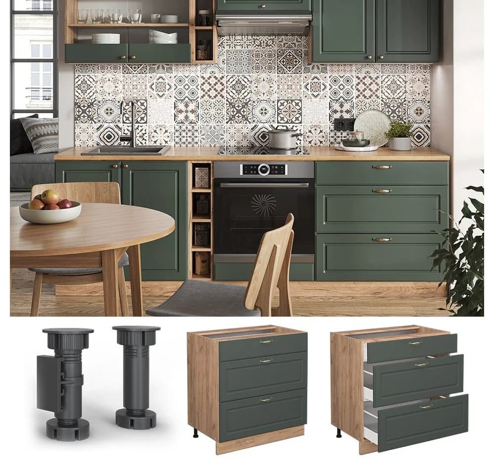 Vicco Küchenunterschrank Fame-Line Grün-Gold Landhaus 80cm - Bild 5