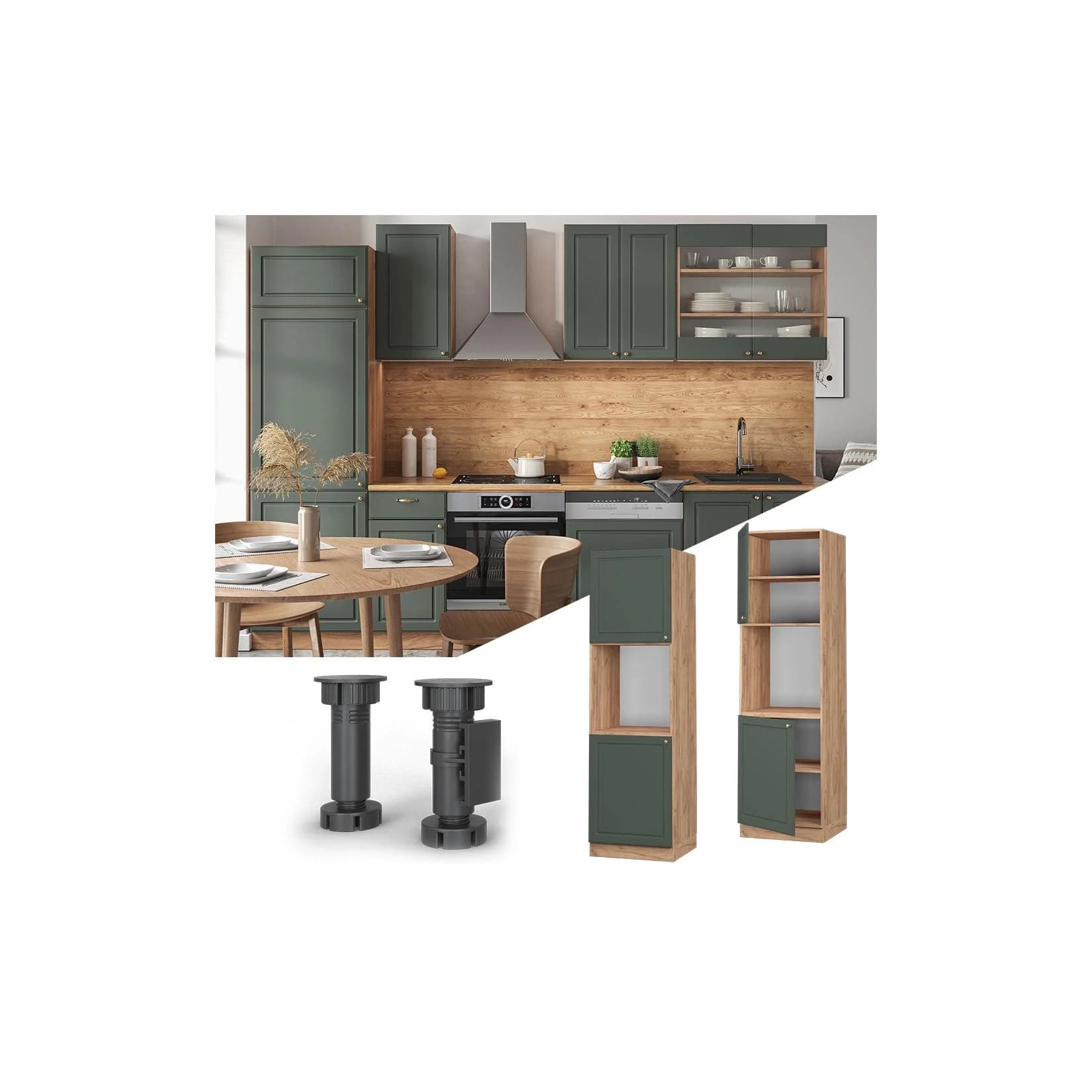 Vicco Herdumbauschrank Fame-Line Landhaus Eiche Grün 60 cm Gold