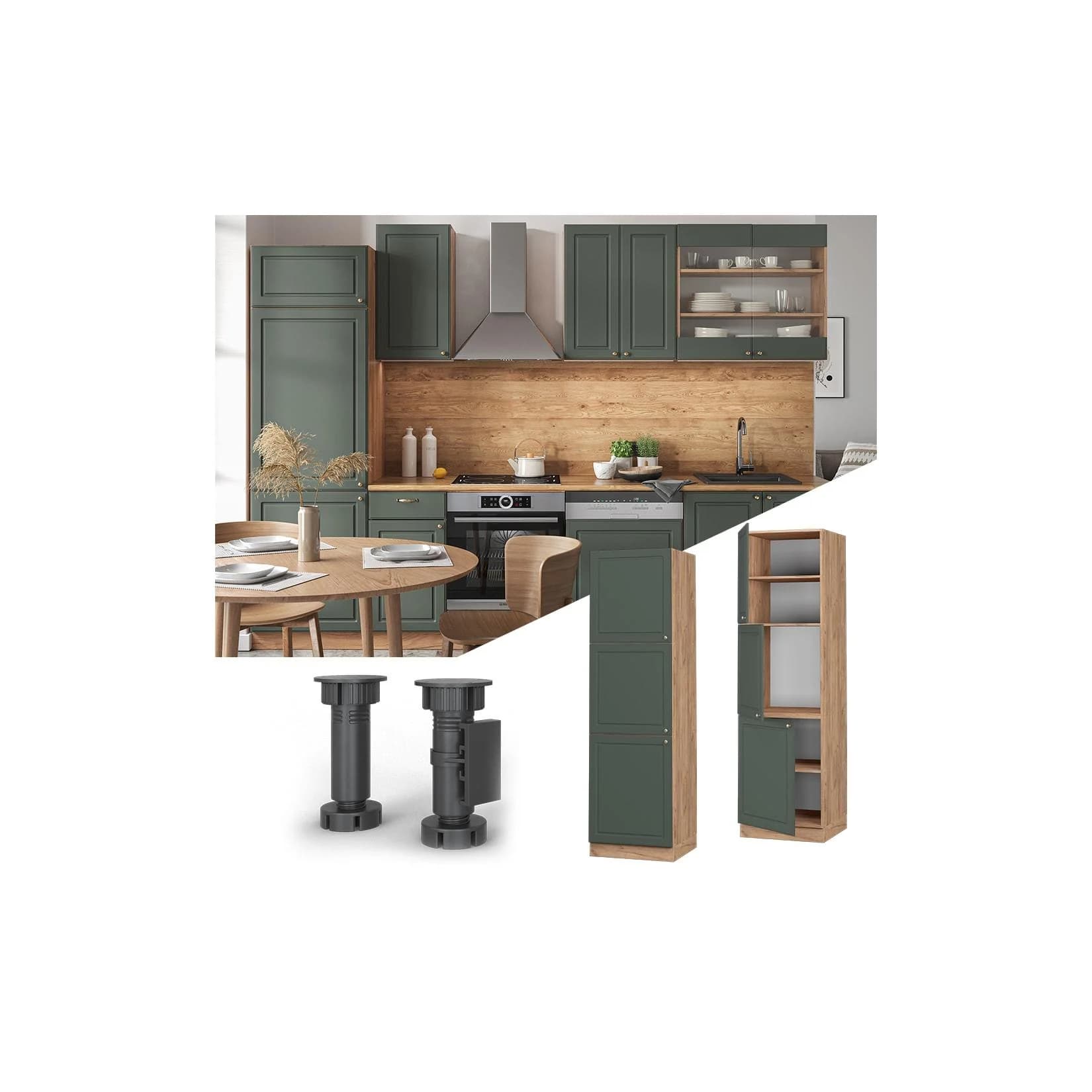 Vicco Herdumbauschrank Fame-Line Landhaus Eiche Grün 60 cm Gold