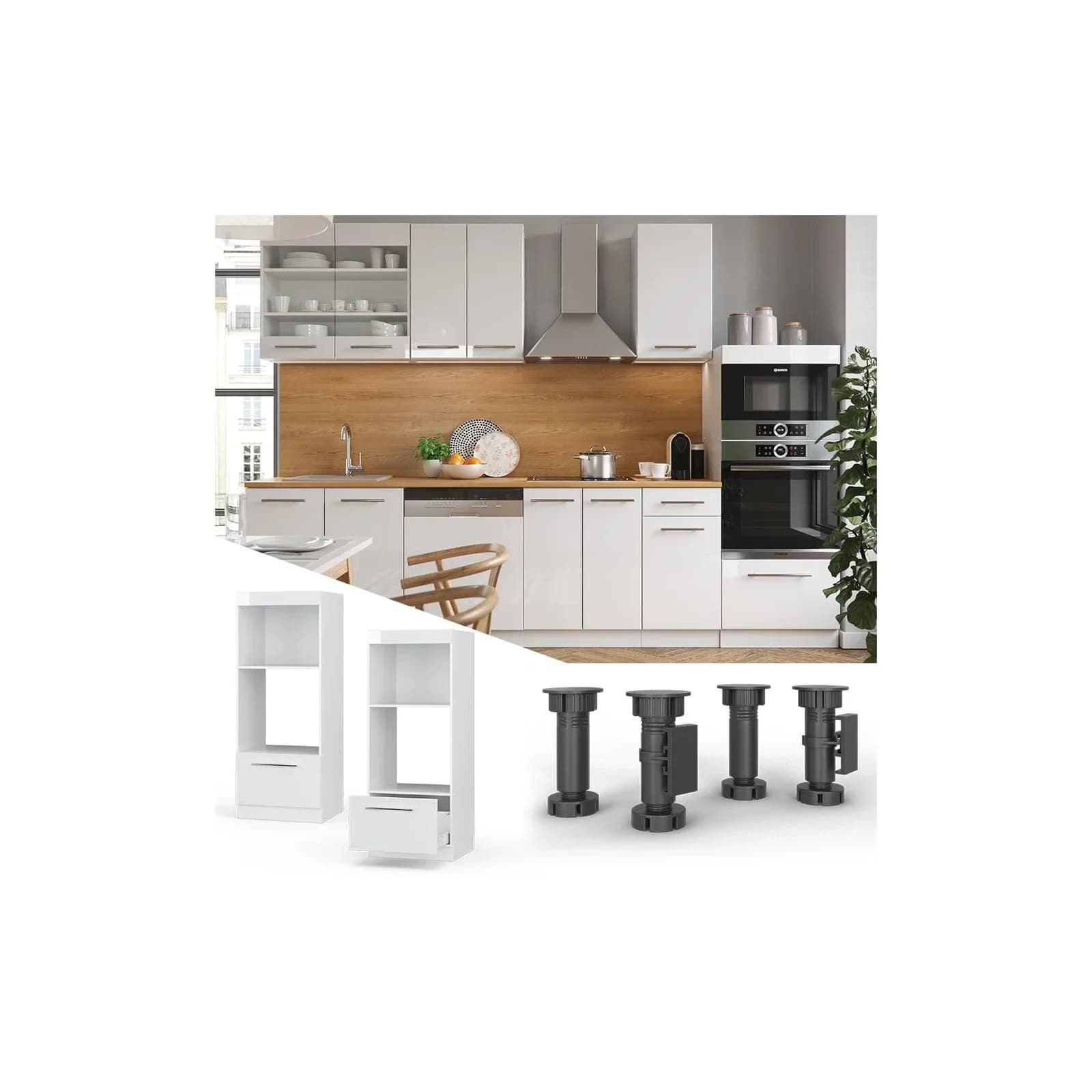 Vicco Mikrowellenumbauschrank Fame-Line Weiß Hochglanz 60 cm