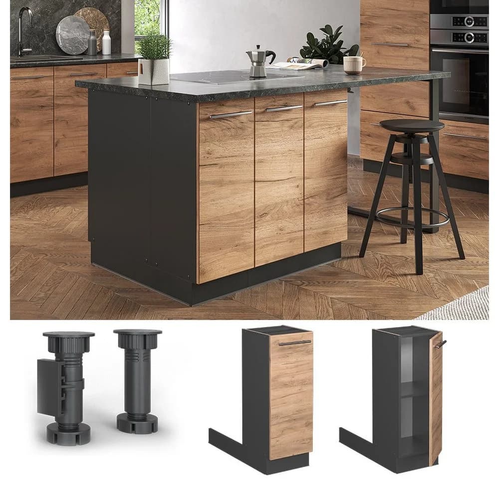 Vicco Unterschrank Fame-Line Goldkraft Eiche/Anthrazit 30 cm