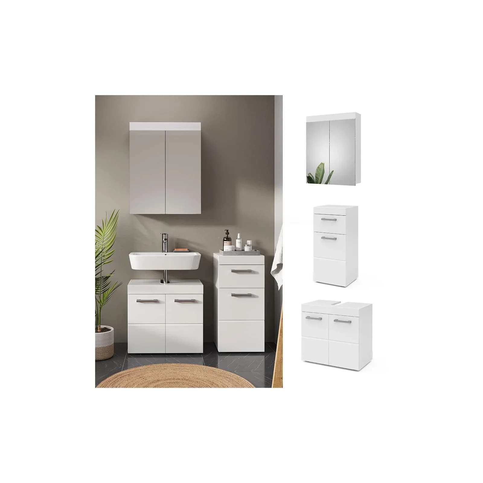 Vicco Badmöbelset Luna Weiß Skandi Spiegelschrank & Midischrank