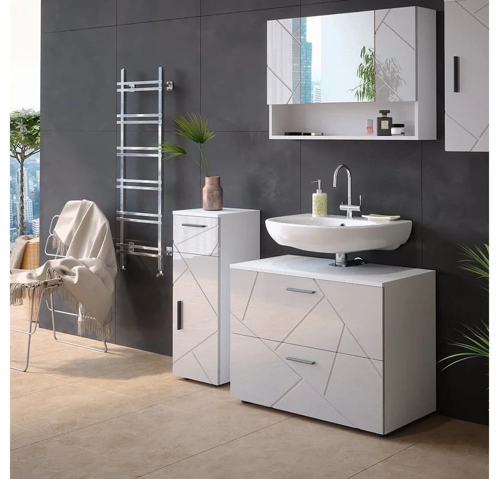 Vicco Midischrank Irma Weiß Hochglanz Modern Badmöbel - Bild 5