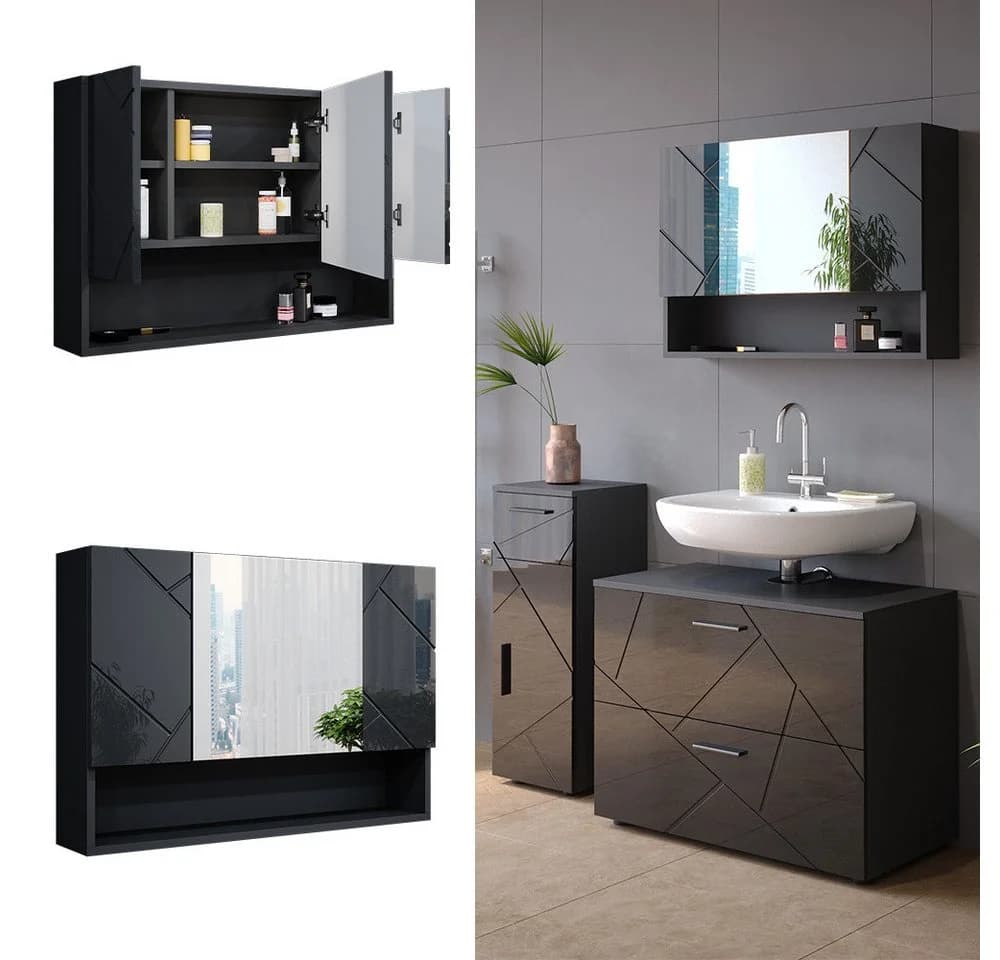 Vicco Badezimmerspiegelschrank Irma Anthrazit Hochglanz 80 cm - Bild 2