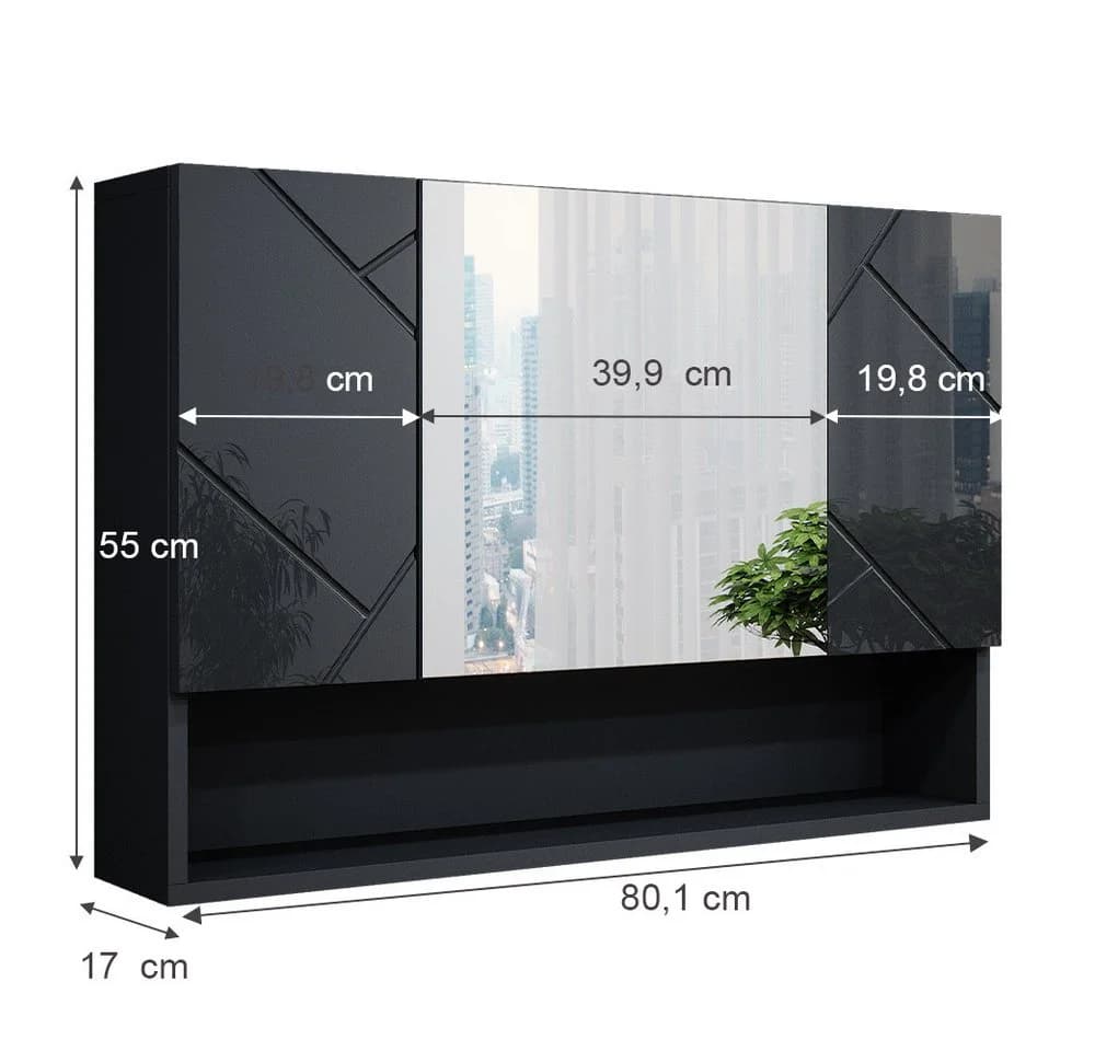 Vicco Badezimmerspiegelschrank Irma Anthrazit Hochglanz 80 cm - Bild 4