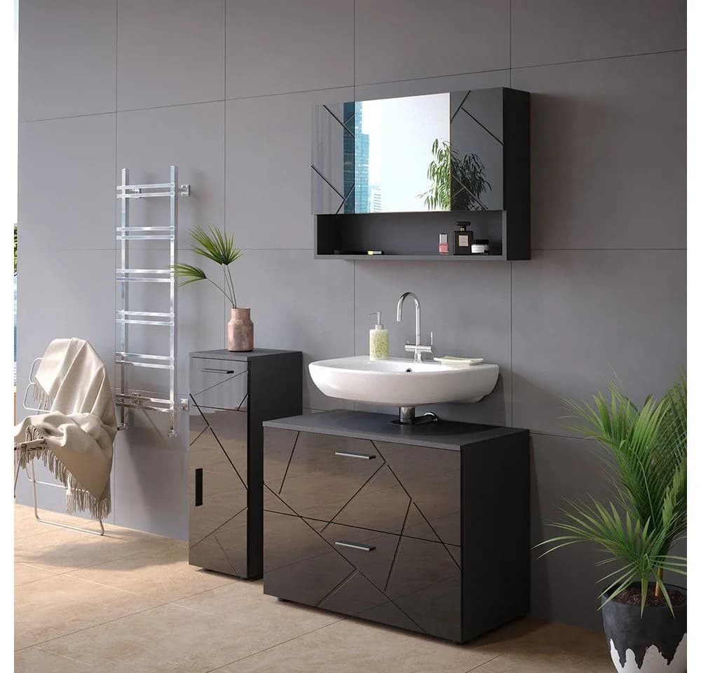 Vicco Badezimmerspiegelschrank Irma Anthrazit Hochglanz 80 cm - Bild 5