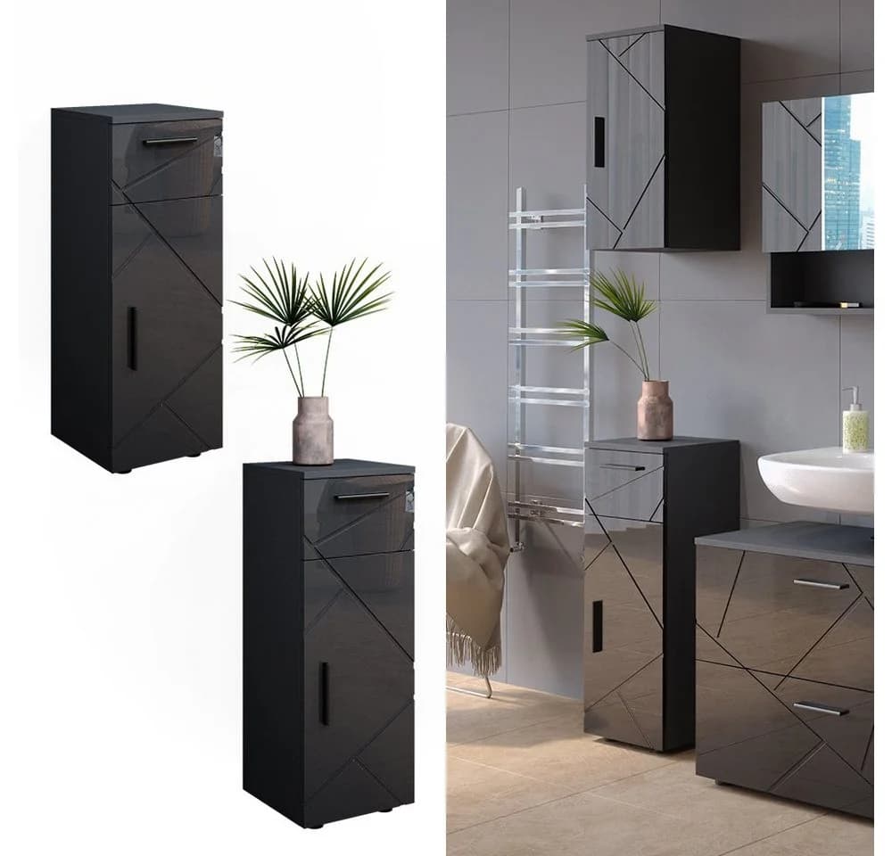 Vicco Midischrank Irma Anthrazit Hochglanz Badezimmer Schrank - Bild 2
