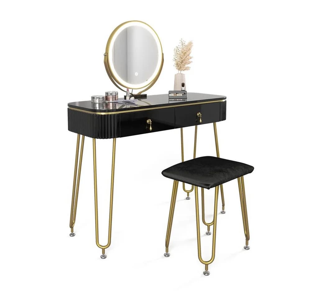 Vicco Schminktisch Grace Schwarz Hochglanz mit LED Spiegel und Hocker - Bild 5