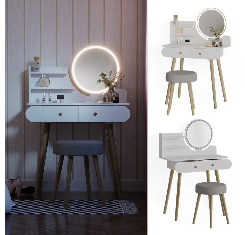Vicco Schminktisch Edda Weiß mit LED Spiegel und Hocker - Bild 2