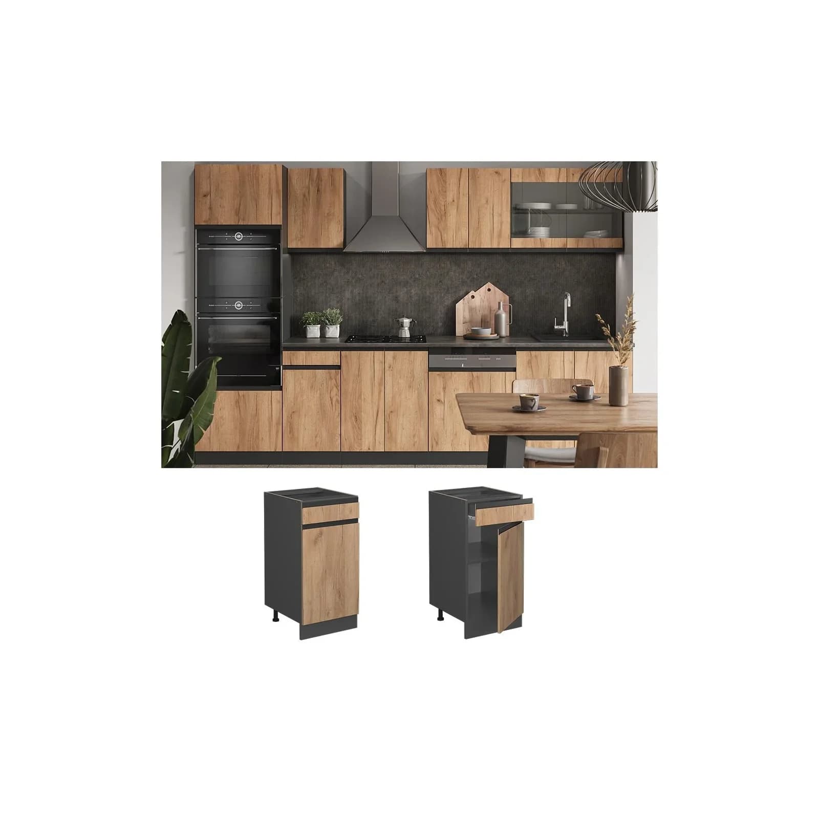 Vicco Schubunterschrank R-Line J-Shape Anthrazit Eiche Modern