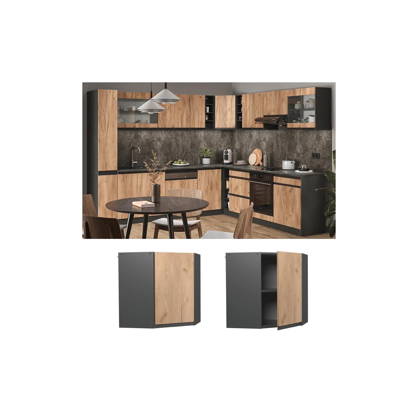 Vicco Eckhängeschrank R-Line J-Shape Anthrazit Eiche Küchenschrank