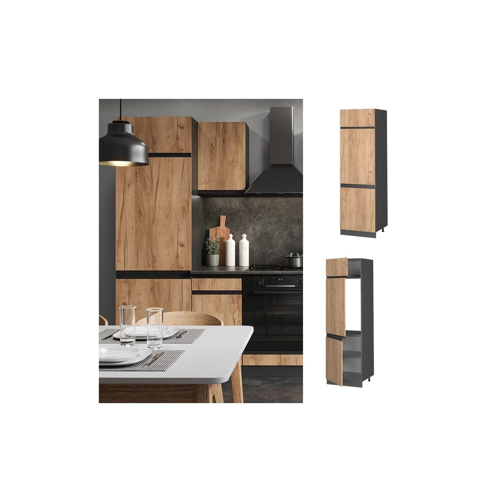 Vicco Kühlumbauschrank R-Line Anthrazit Eiche 60 cm