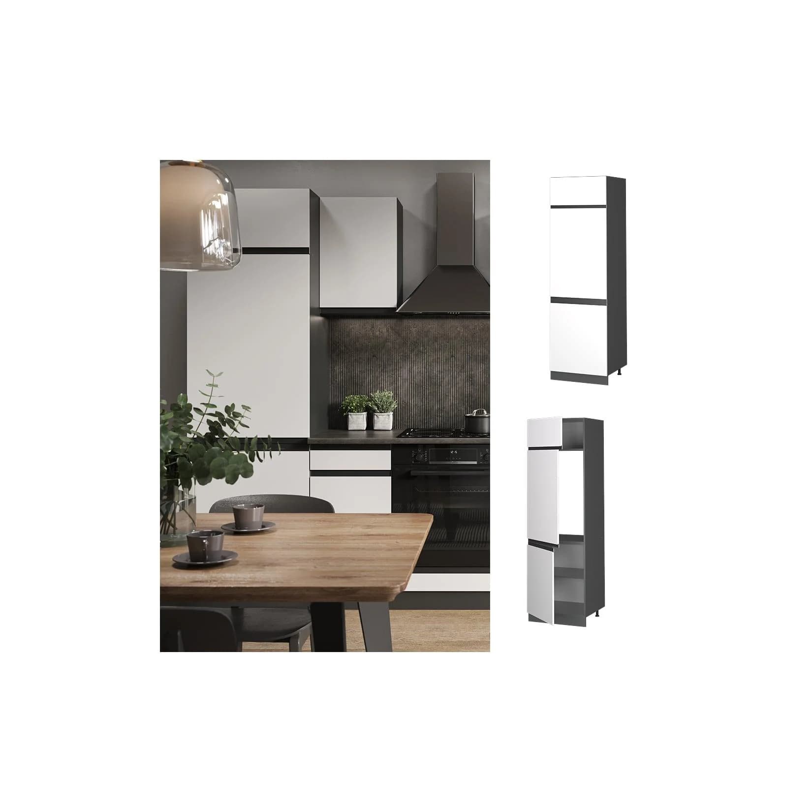Vicco Kühlumbauschrank R-Line J-Shape Anthrazit Weiß 60 cm Modern