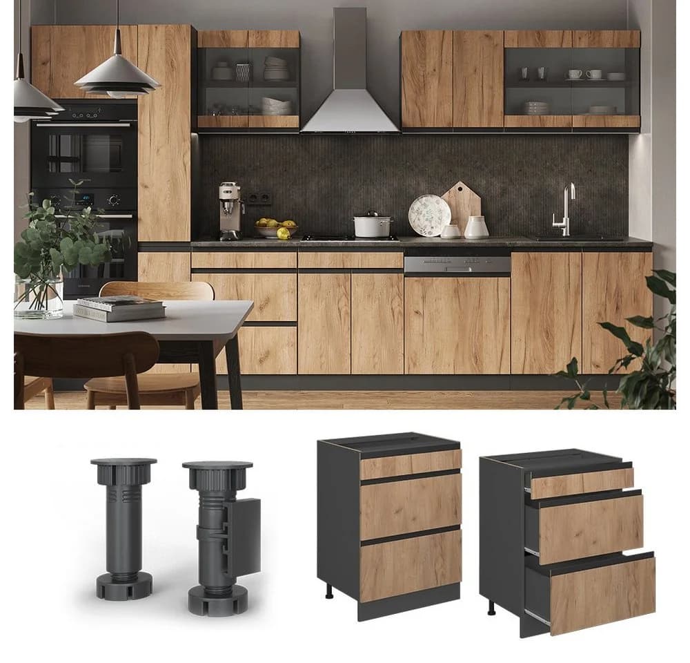 Vicco R-Line Schubladenunterschrank Anthrazit Eiche J-Shape - Bild 4