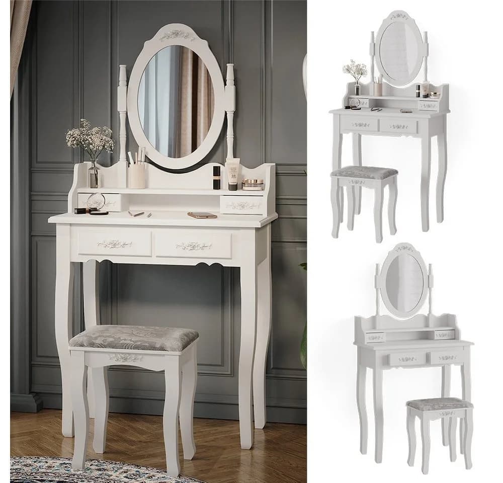 Vicco Schminktisch Meghan Weiß mit Hocker Barock-Stil - Bild 2