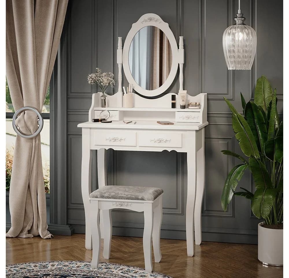 Vicco Schminktisch Meghan Weiß mit Hocker Barock-Stil - Bild 3