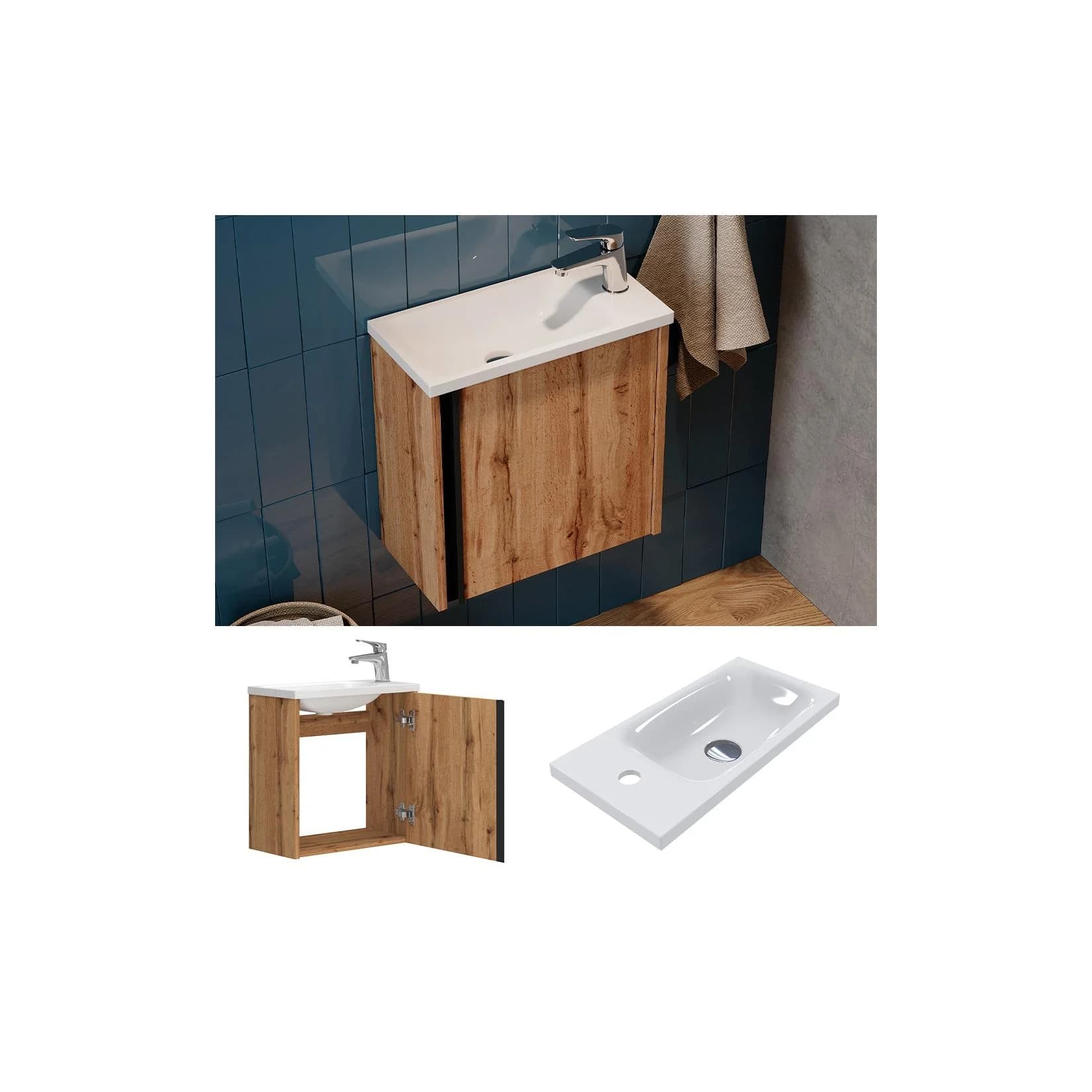 Vicco Waschbecken mit Unterschrank Kleo Eiche Wandmontage