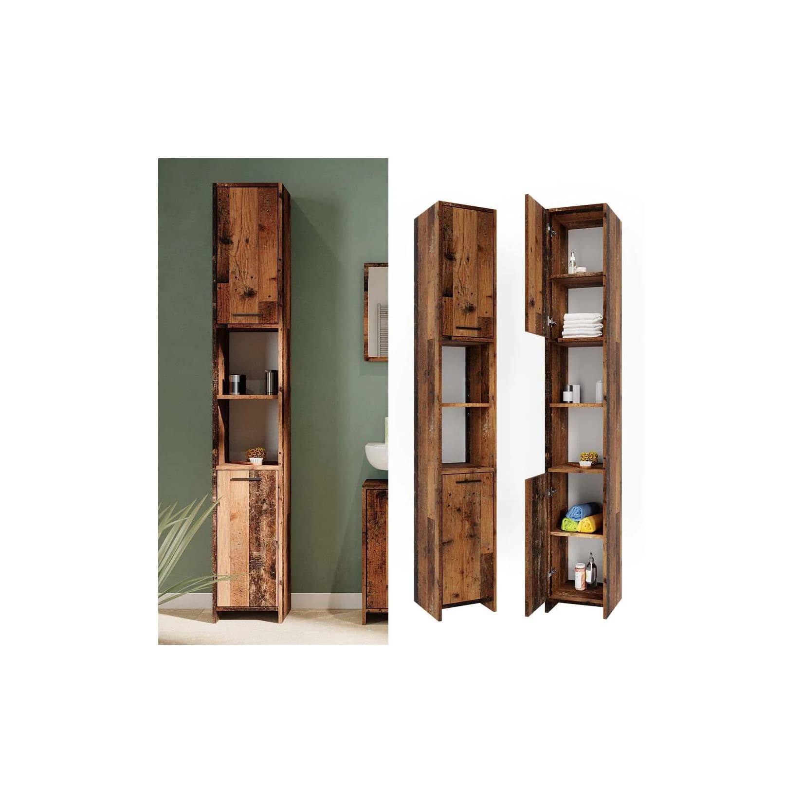 Vicco Hochschrank Badschrank Kiko Old Style Modern Weiß 30x190 cm