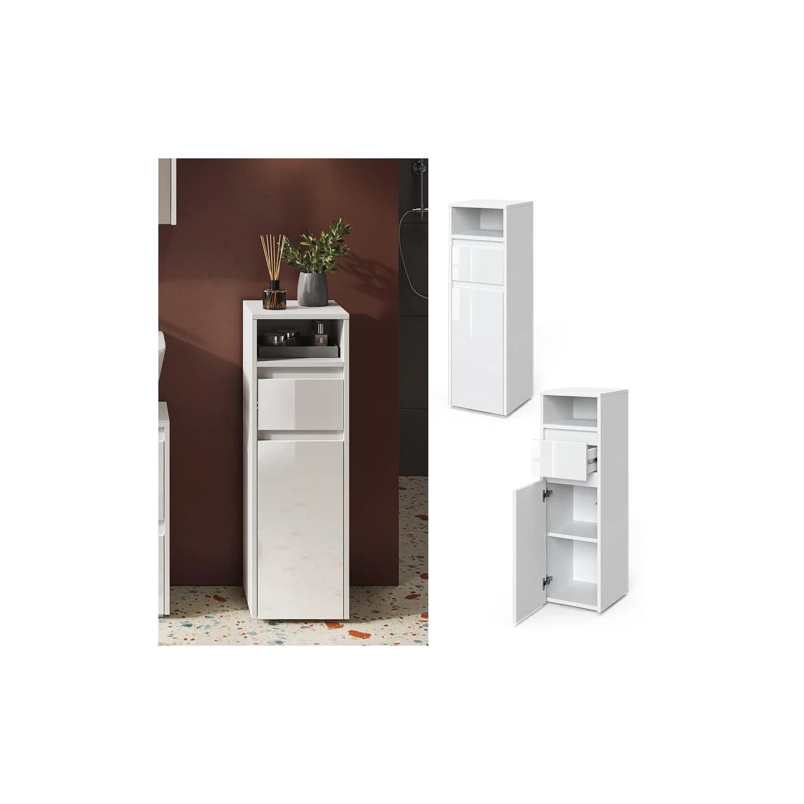 Vicco Midischrank Majest Weiß Hochglanz Modern Badmöbel