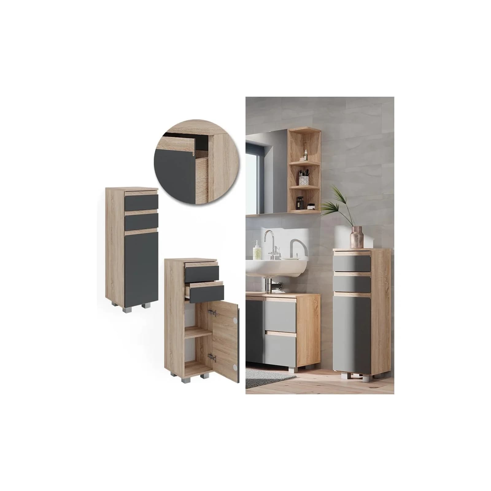 Vicco Midischrank Badschrank J-Shape Sonoma Anthrazit Modern