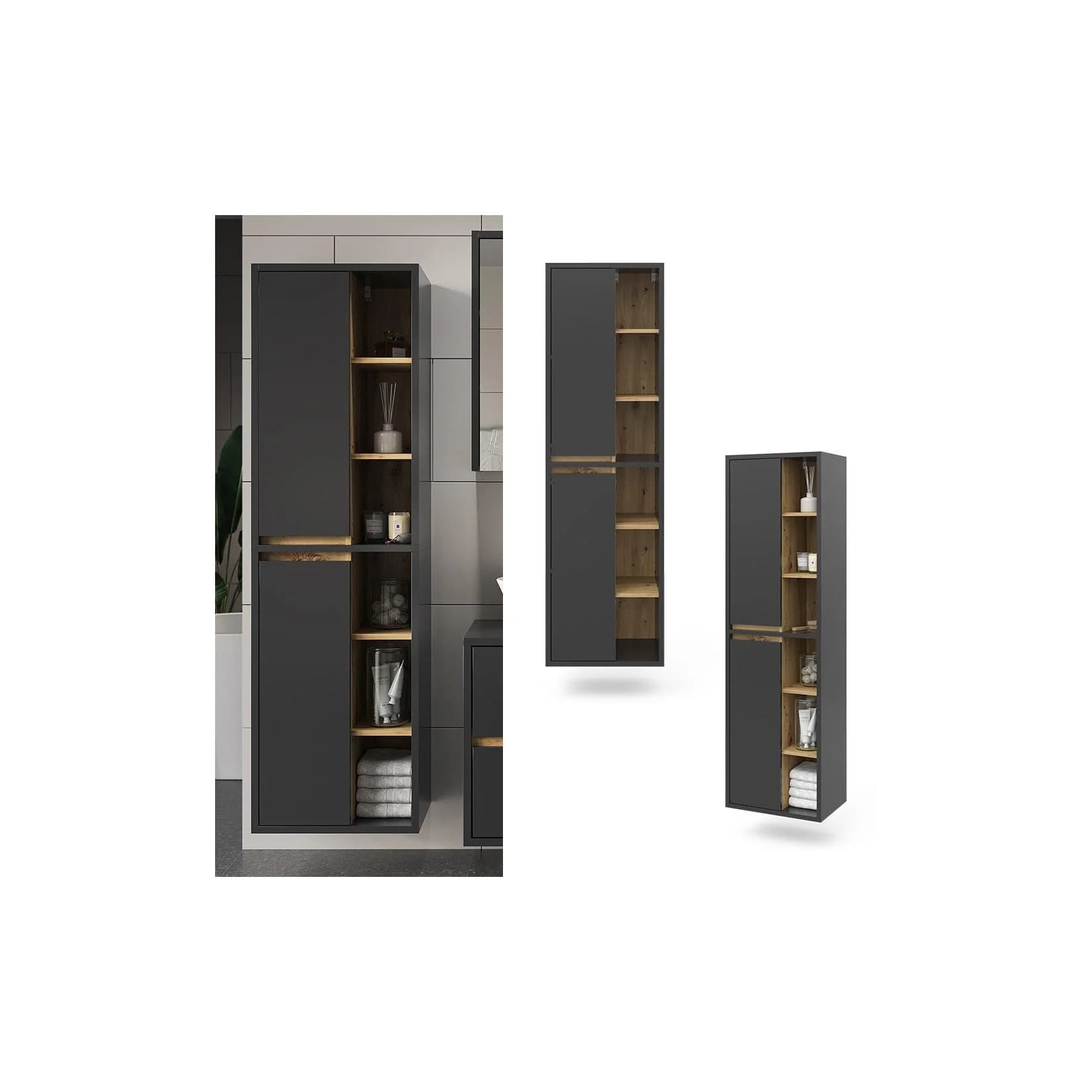 Vicco Hochschrank Viola Anthrazit Eiche Modern Badmöbel