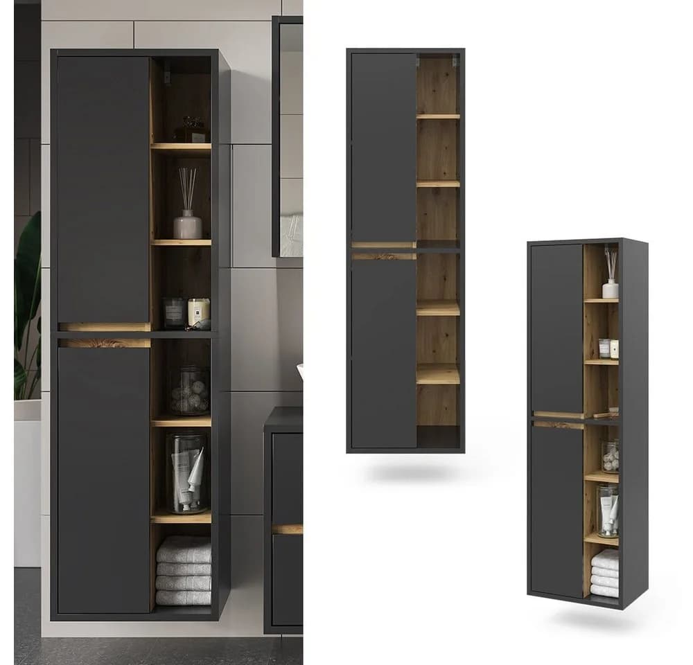 Vicco Hochschrank Viola Anthrazit Eiche Modern Badmöbel - Bild 2