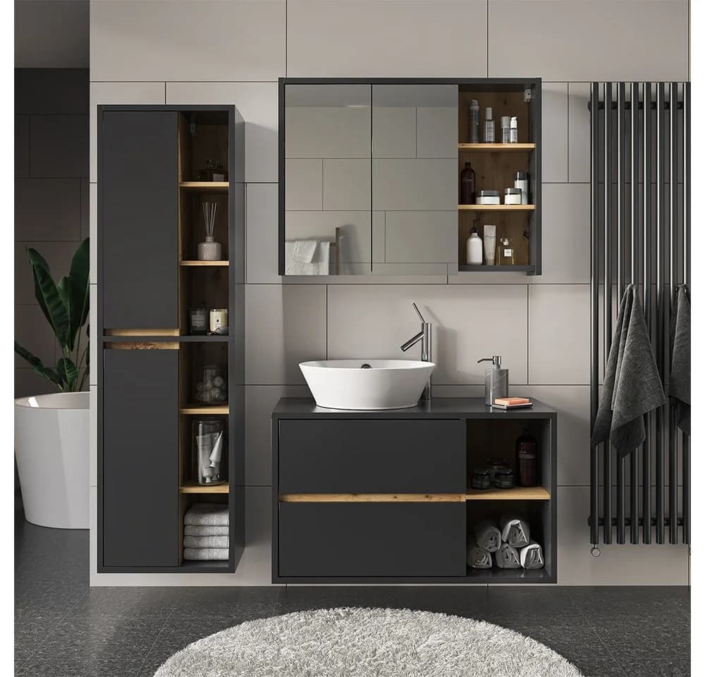 Vicco Hochschrank Viola Anthrazit Eiche Modern Badmöbel - Bild 5