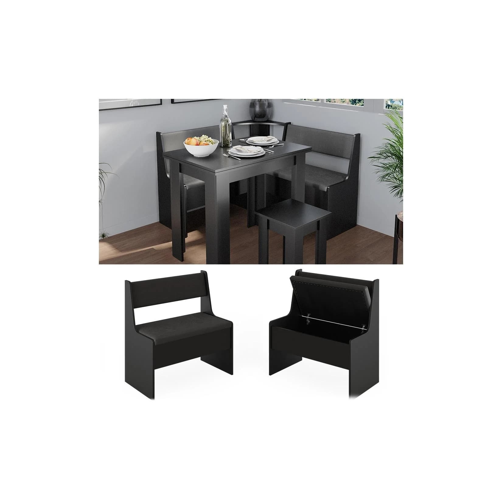 Vicco Sitzbank Roman Schwarz mit Stauraum Modern