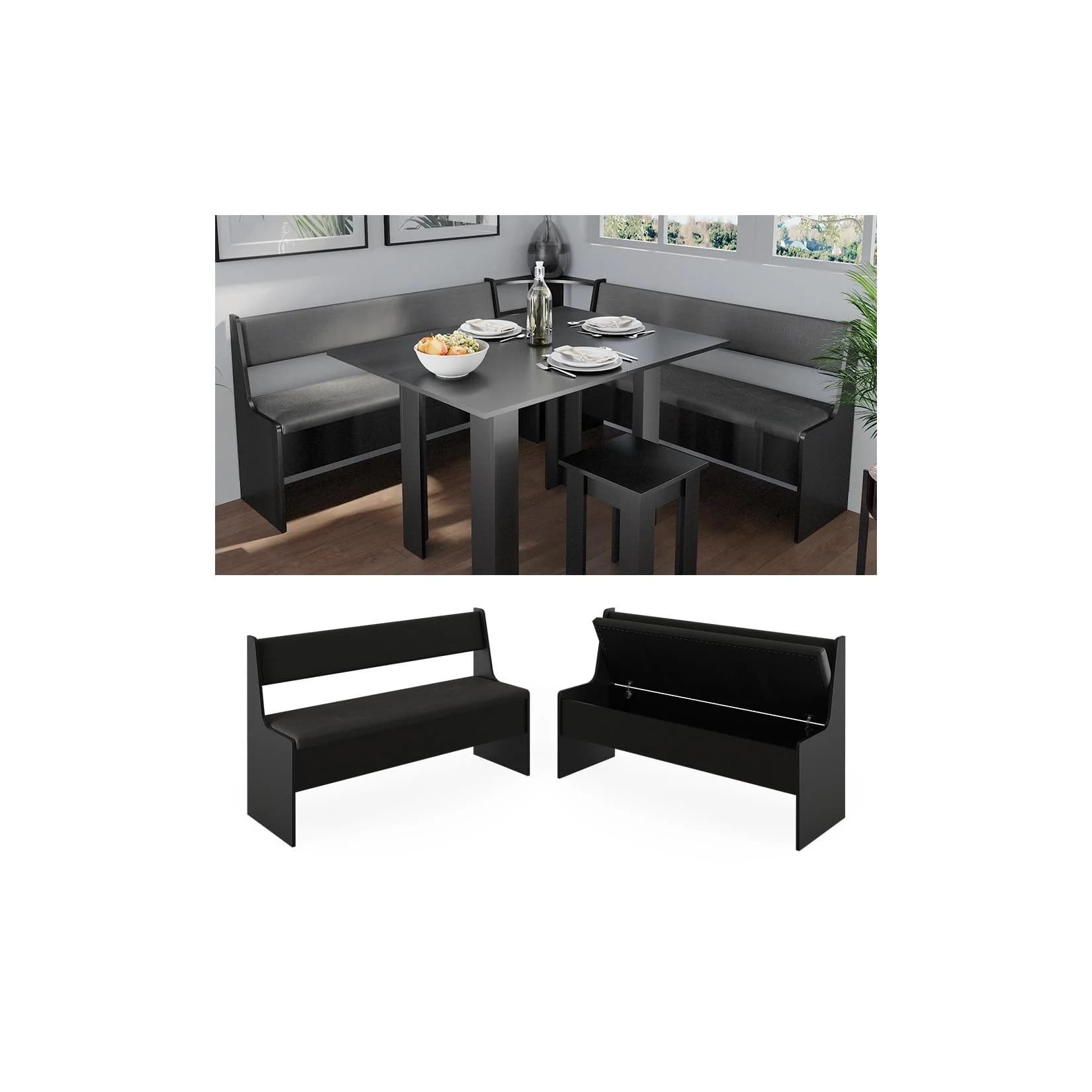 Vicco Sitzbank Roman Schwarz mit Stauraum Modern