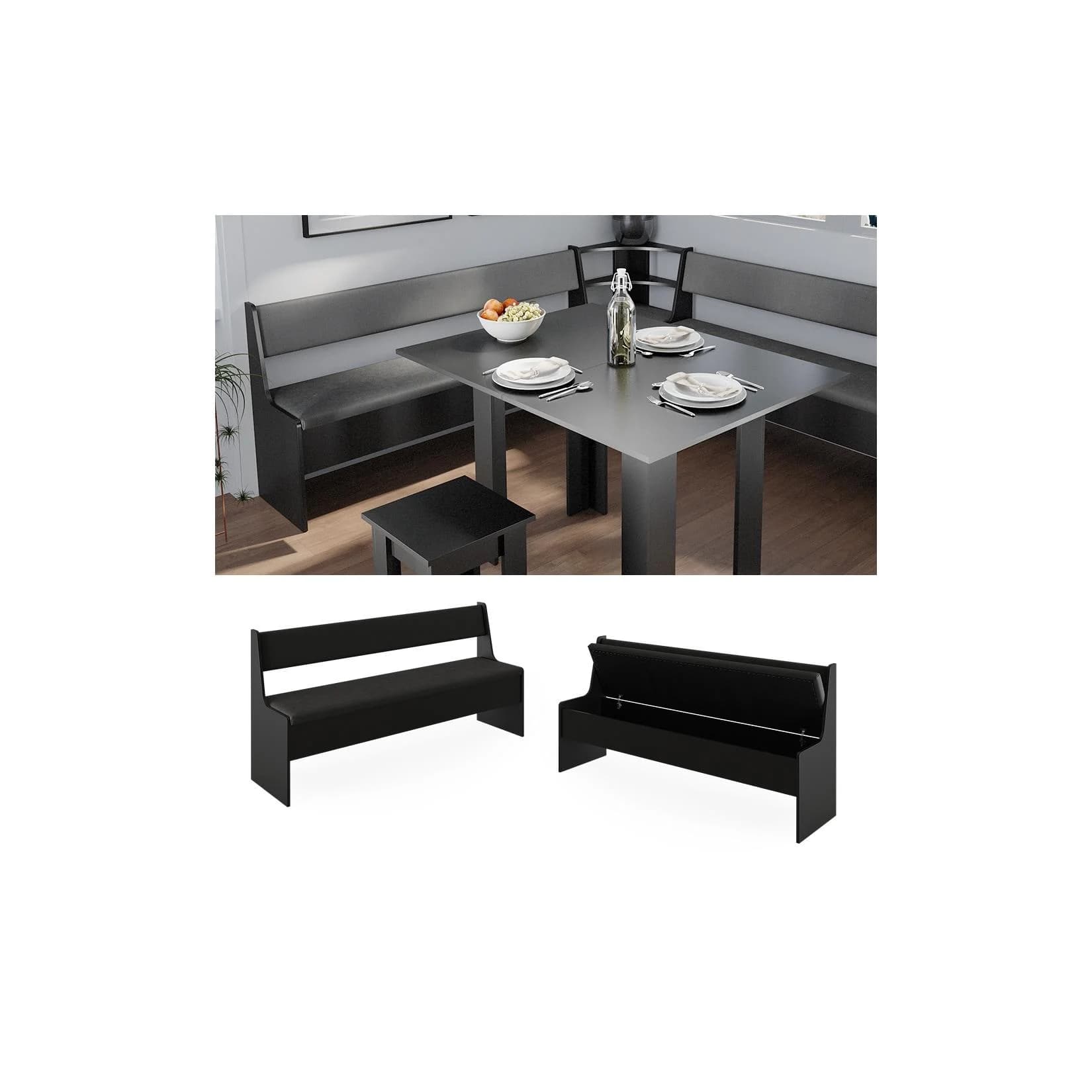 Vicco Sitzbank Roman Schwarz mit Stauraum Modern