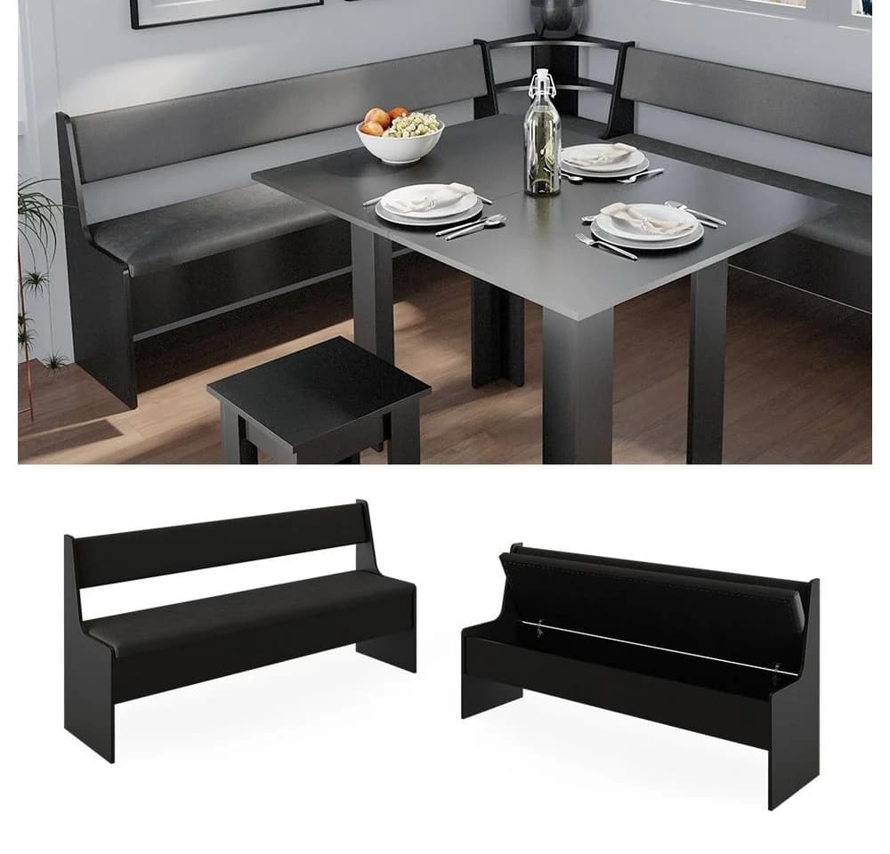 Vicco Sitzbank Roman Schwarz mit Stauraum Modern - Bild 2