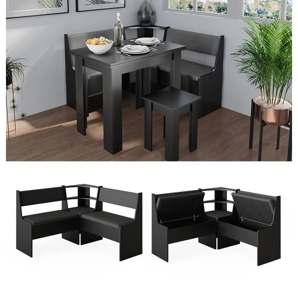 Vicco Eckbankgruppe Roman Schwarz Modern mit Klappfunktion - Bild 2