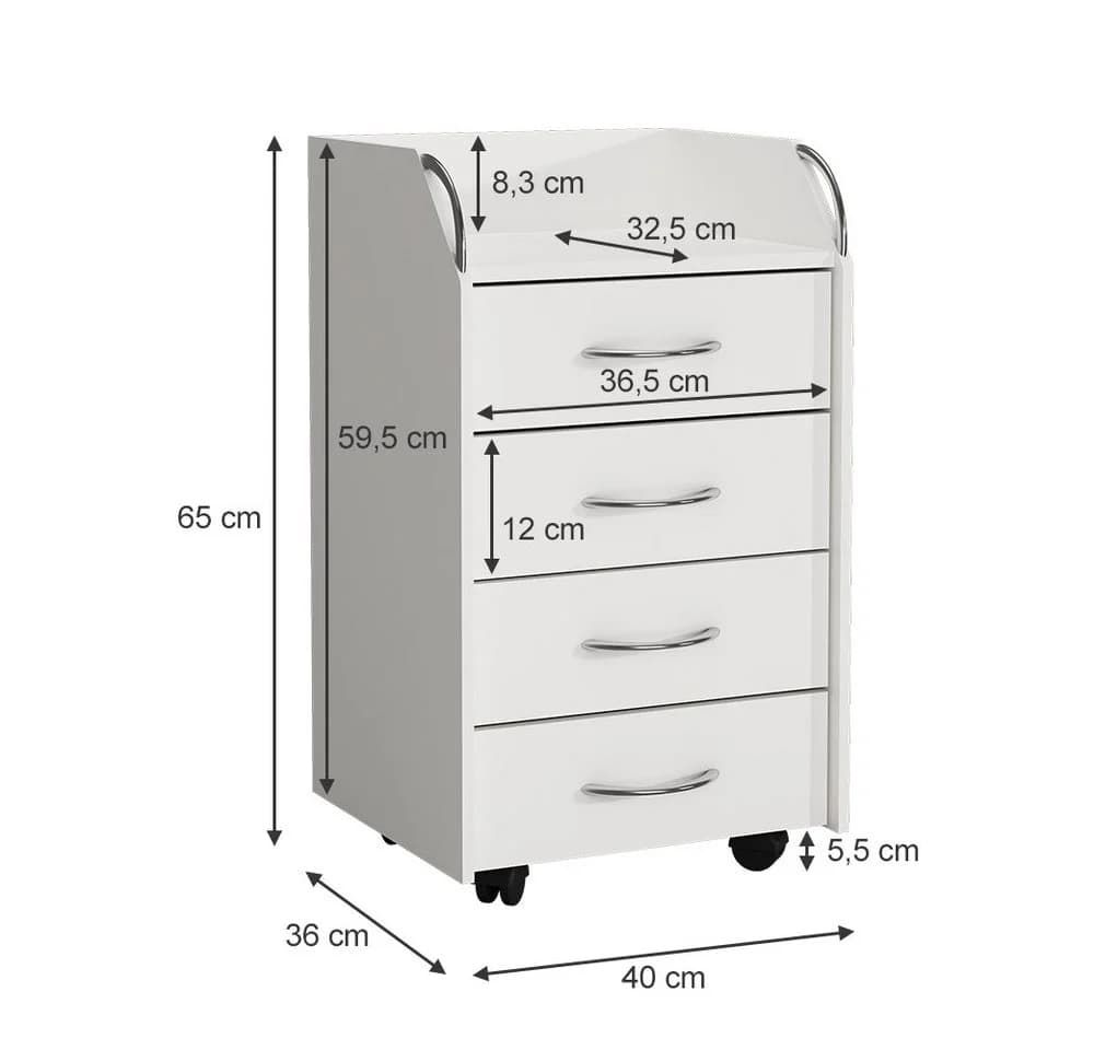 Vicco Rollcontainer Gwendolyn Weiß 4 Schubladen - Bild 4